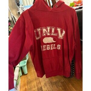 authentic UNLV Runnin Rebels Red Retro Hooded Sweatshirt Size L GUC